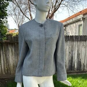 Vtg 80's Houndstooth Grey Blazer Jacket GW Originals USA Made Women's Size 8